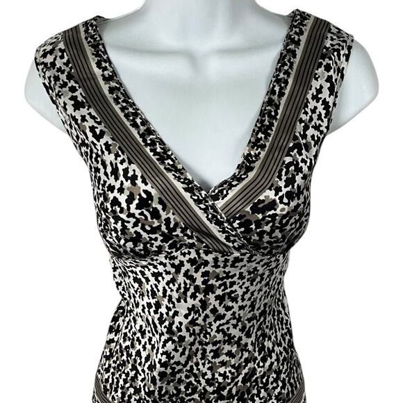 ALFANI Y2K Vintage Animal Print 100% Silk Blouse V-Neck Size 2 Tan/Back Retro - Picture 3 of 7